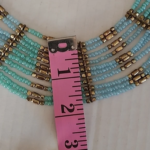 Nine Strand Beaded Necklace Blue/Green/Bronze with 2' Extension - Picture 6 of 7